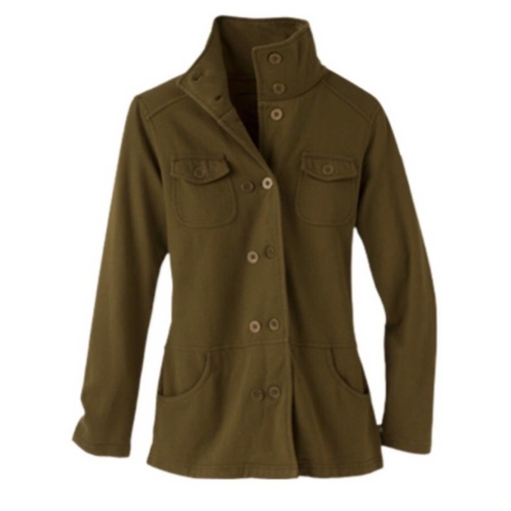 Prana Tori Military style Button Up Green Jersey Knit Jacket S